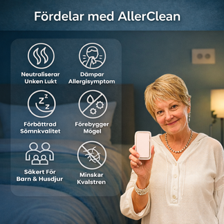 AllerClean™ – neutraliserar kattlukt direkt Inga filter. Ingen spray. Inga kemikalier – nästan helt tyst, och luften känns fräschare.